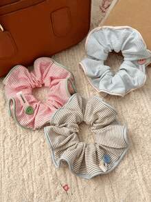 Bộ dây buộc tóc bằng cotton kẻ sọc, có cúc xinh xắn và dây chun uốn lượn, kiểu dáng tối giản, phù hợp cho tóc đuôi ngựa, tóc buộc nửa đầu, sử dụng hàng ngày và đi làm. - Nhiều màu - Xem 1