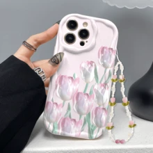 Bộ 2 món (Ốp lưng điện thoại họa tiết hoa tulip 2D đính ngọc trai + Vòng tay hoa tulip), Ốp bảo vệ điện thoại màu trắng kem, in phẳng, làm từ chất liệu TPU, bảo vệ toàn diện camera, chống sốc, chống rơi, thiết kế thanh lịch, tương thích với iPhone 16 Pro Max/16 Plus/16 Pro/16/15 Pro Max/15 Plus/15 Pro/15/14 Pro Max/14 Plus/14 Pro/14/13 Pro Max/13 Pro/13/12 Pro Max/12 Pro/12, A60, Galaxy S25, S24, S23, Smart 10 Plus, Edge 50, A5 - trắng - Xem 6