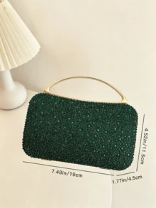 Elegant Jade Green Shiny Formal Clutch Bag, Fashionable Gold Frame Evening Wallet, Designed For Women - Dark Green - View 3