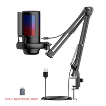 ZealSound RGB Gaming USB Microphone Kit, Professional Condenser Microphone With Boom Arm And A Pop Filter, Mute Button, Gain Control, Real-Time Monitoring, Compatible With Phones, PCs, Computers, Perfect For Streaming, Podcasting, Twitch, Discord, And Gamers - 查看 10