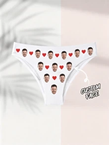 1pc Customized Face Portrait Sexy Comfortable Personalized Women's Lingerie, Gift For Girlfriend, Wife, Friend, Birthday Gift, Christmas Gift, Colorful, Cute, Charming, Minimalist, Funny, Customized, Unique, Personalized Ideal Gift For Her - White - View 3