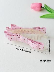 1个女士甜美优雅浅粉色条纹水果樱桃印花蝴蝶结香蕉发夹，可爱马尾发夹，学院风发饰，时尚日常发型装饰，旅行，生日 - 彩色 - 查看 3