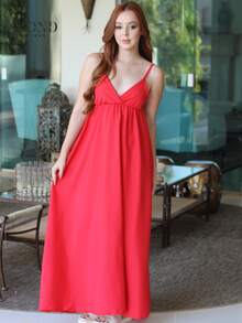 Women's Backless Dress With Long, Loose Neckline And Thin Straps - Red - View 3