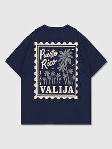 Küstenregion| Herren Große Größen Casual Urlaubsstil Ins Coastal Resort Seaside  Muster Kurzarm T-Shirt| Geeignet für Sommertragen| Bequem & atmungsaktiv| Führende Mode - Marineblau - Übersicht 4