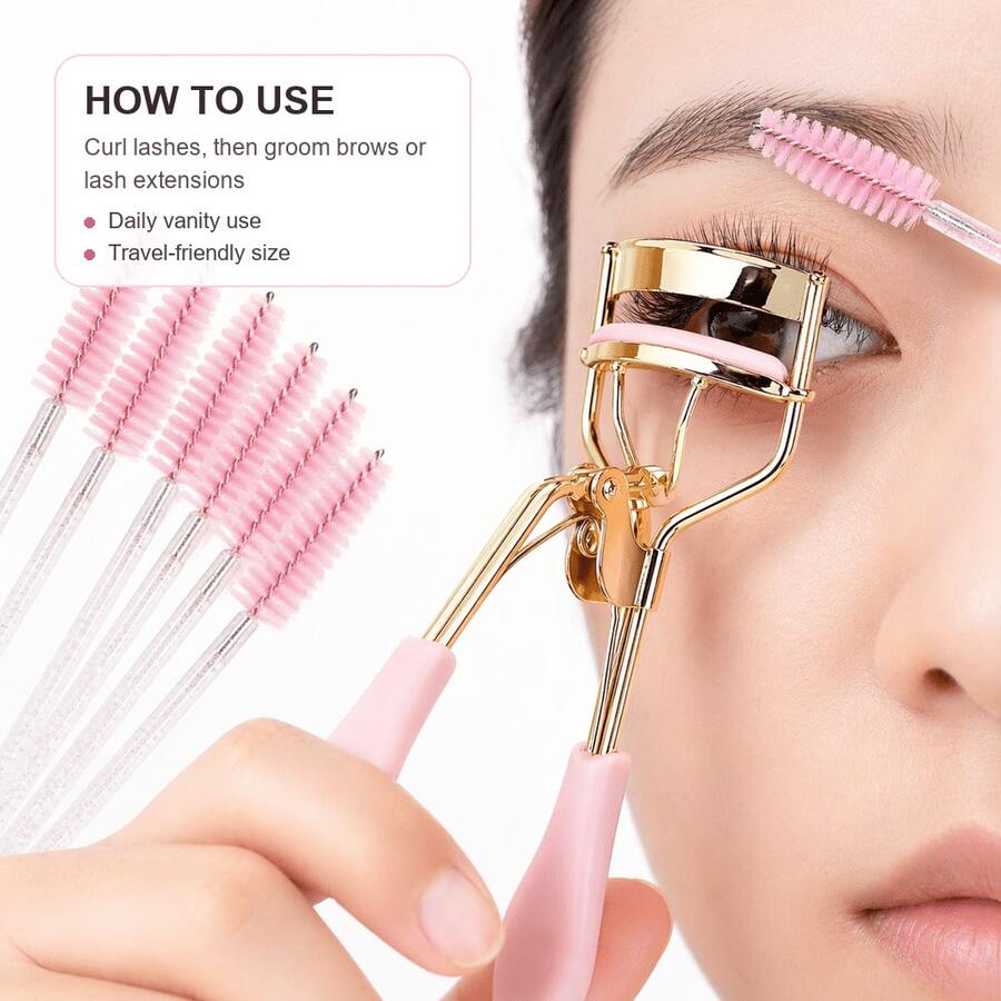 Bộ 50 cọ trang điểm pha lê + 1 dụng cụ uốn mi bằng kim loại mạ vàng, bộ dụng cụ uốn mi và tạo dáng lông mày dùng cho nối mi, trang điểm, dụng cụ làm đẹp cầm tay tiện lợi cho gia đình, salon và khi đi du lịch, quà tặng cho phụ nữ và bé gái. - Nhiều màu - Xem 1