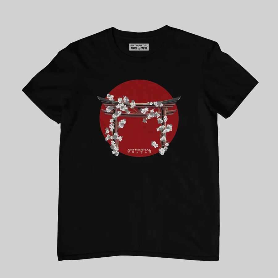 Maglietta a maniche corte con design di Kimetsu No Yaiba e fiori di ciliegio, adatta per uomo e donna, abbigliamento casual e di moda. Maglietta a maniche corte da anime, adatta per feste, sport e altri regali per le vacanze. - Nero 2 - Visualizzare 1