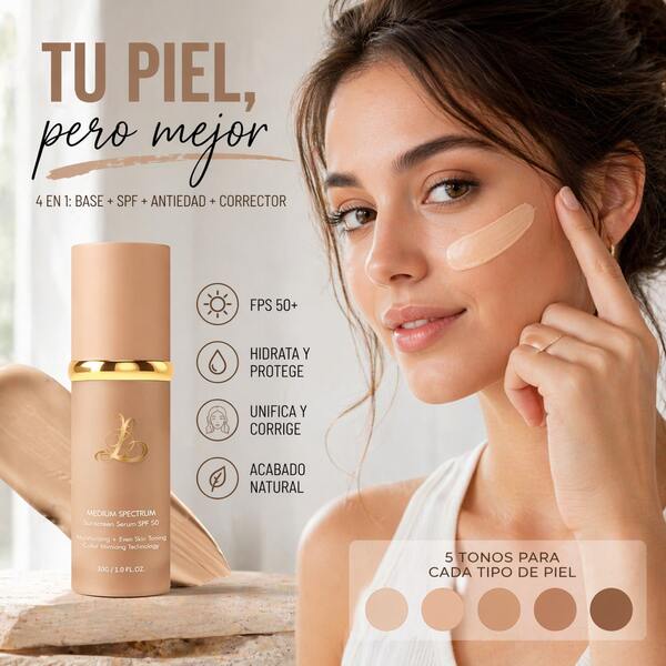 Base de Maquillaje Líquida 4 en 1 con Hidratación Profunda y Protección Solar SPF 50+, Foundation de Cobertura Total y Larga Duración, con Acabado Mate Natural y Luminoso, Corrector de Poros Invisible, Fórmula No Grasa y Ligera que No Se Desvanece, Ideal para Todo Tipo de Piel, Perfecta para Lograr un Rostro Impecable y Suave Durante Todo el Día, Maquillaje Facial Profesional para Mujer