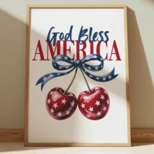 1pc Patriotic Cherry Print, USA 4th Of July Print (Optional Frame) - A - View 11