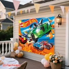 1pc Popular Car Birthday Party Decoration, Race Car Birthday Party Background Banner, Suitable For Indoor/Outdoor Birthday Party Decor - Multicolor - View 12