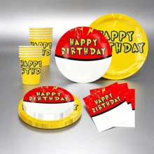 10件/20件/50件/80件閃電球圖案生日派對用品－紅黃主題 7/9英吋紙盤 + 紙杯 + 6.5英吋紙巾，印有「Happy Birthday」餐具套組，適合生日派對、嬰兒洗禮、卡通主題派對裝飾，適用男孩與女孩 - 多色 - 查看 1