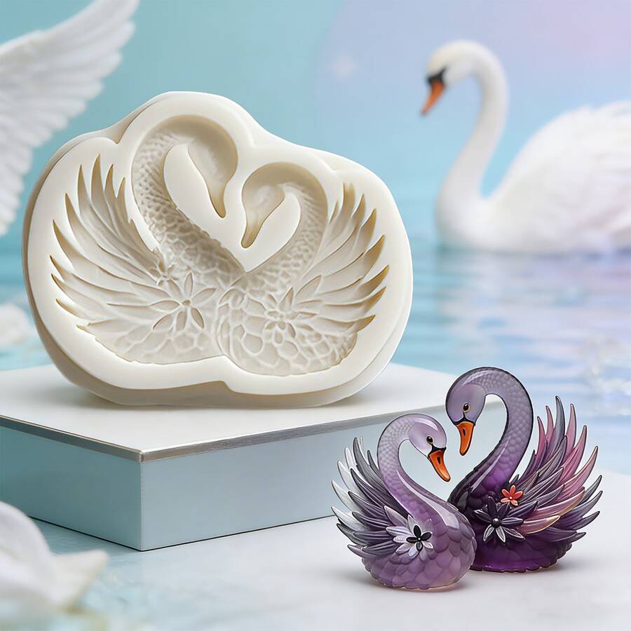 Couple Swan Shaped Candy Mold, Couple Penguin Shaped Pudding Mold, Soft And Easy To Clean Kitchen Baking Supplies, Can Make Cookies, Cream, Almond Candy, Desktop Decor, Refrigerator Decor, Plaster Crafts - View 1