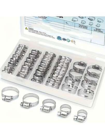 Bộ 15 kẹp ống bằng thép không gỉ 304, kiểu bánh răng trục vít, phạm vi điều chỉnh từ 1/4" - 1-1/8" (6-29 mm), kẹp kim loại bền chắc dùng cho ống dẫn, bộ làm mát khí nạp, hệ thống đường ống nước, ống mềm và đường dẫn nhiên liệu.