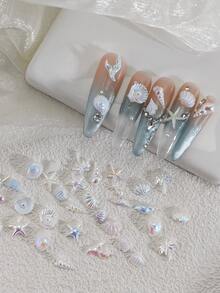 30Pcs Summer Ocean DIY Nail Art Decorations - Acrylic Beads And Pendants, Including Dolphin, Starfish, Shell And Mermaid Tail Patterns, Suitable For Nail Art, Resin Jewelry, Lip Gloss And Phone Case Decoration Nails (Random Assortment) Nail Charms - Multicolor - View 5