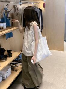 Yorily 女款寬鬆波點無袖背心上衣，附荷葉邊飾與圓領，輕盈舒適夏季度假襯衫 - 杏子圓點 - 查看 8