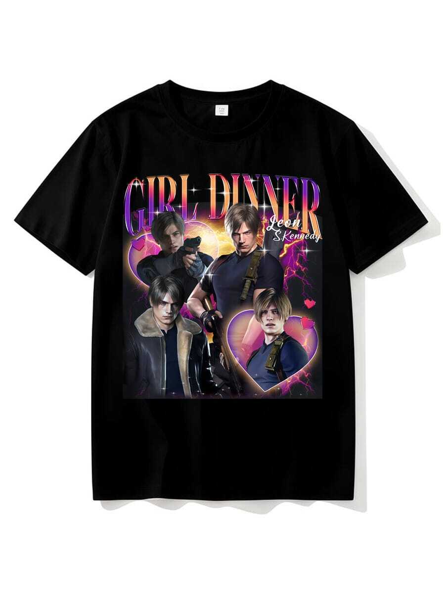Leon Kennedy Girl Dinner T-Shirt, Retro Unisex T-Shirt - Black - View 1