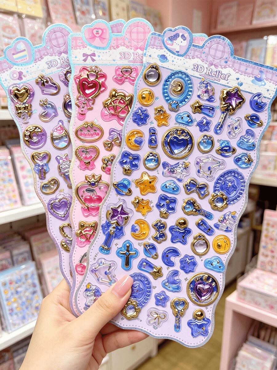 Magic Wand Gold Foil 3D Embossed Seal Stickers, Magic Staff Drop Seal, Suitable For Children And Adults DIY Decoration Stickers, Anime Merchandise, DIY Display Box Decoration Stickers, Student Pencil Case, Decorative Cards, Notebooks, Phone Case Decoration Stickers - Multicolor - View 1