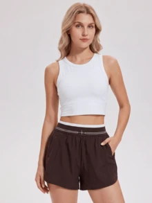 Quần short thể thao cạp chun có lớp lót - màu nâu - Xem 5