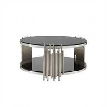 Modern Black Glass Coffee Table, Luxury Living Room Tables With Double Glass Top, Round Coffee Table With Gold Steel Base, Sofa Side Table With Round Glass Top, Coffee Table For Living Room/Home/Office - Silver - View 1
