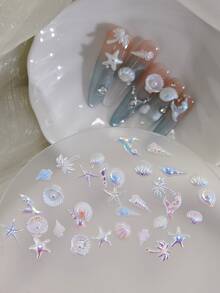 30Pcs Summer Ocean DIY Nail Art Decorations - Acrylic Beads And Pendants, Including Dolphin, Starfish, Shell And Mermaid Tail Patterns, Suitable For Nail Art, Resin Jewelry, Lip Gloss And Phone Case Decoration Nails (Random Assortment) Nail Charms - Multicolor - View 6