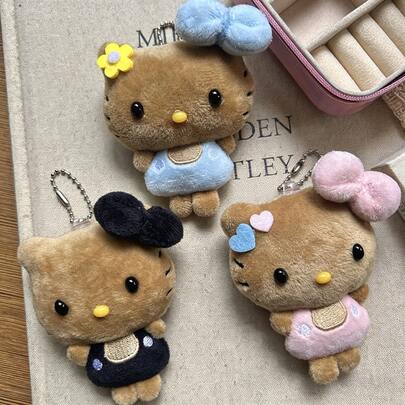 1pc Hello Kitty Plush Doll Doll Cartoon Black Skin KT Cat Vacation Style Bag Charm Car Hanging Ornament Holiday Gift