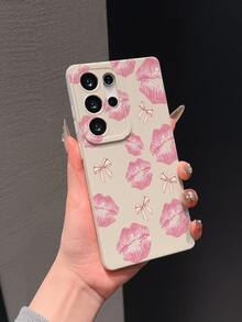 1pc White Matte Shockproof Anti-Slip Phone Case With UV Printed Pink Lips & Bow Pattern, Suitable For GALAXY S26, S26+, S26U, S25FE, A17, A07, A37, A57, A56, S25, S25PLUS, S25ULTRA, S24, S24PLUS, S24ULTRA, S23, S23PLUS, S23ULTRA, S23FE, S22, A55, A54, A53, A52, A51, A05S, A06, A13, A14, A15, A16, A22, A23, A25, A33, A34, A35 - Multicolor - View 1