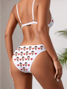 1pc Customized Face Portrait Sexy Comfortable Personalized Women's Lingerie, Gift For Girlfriend, Wife, Friend, Birthday Gift, Christmas Gift, Colorful, Cute, Charming, Minimalist, Funny, Customized, Unique, Personalized Ideal Gift For Her - White - View 5