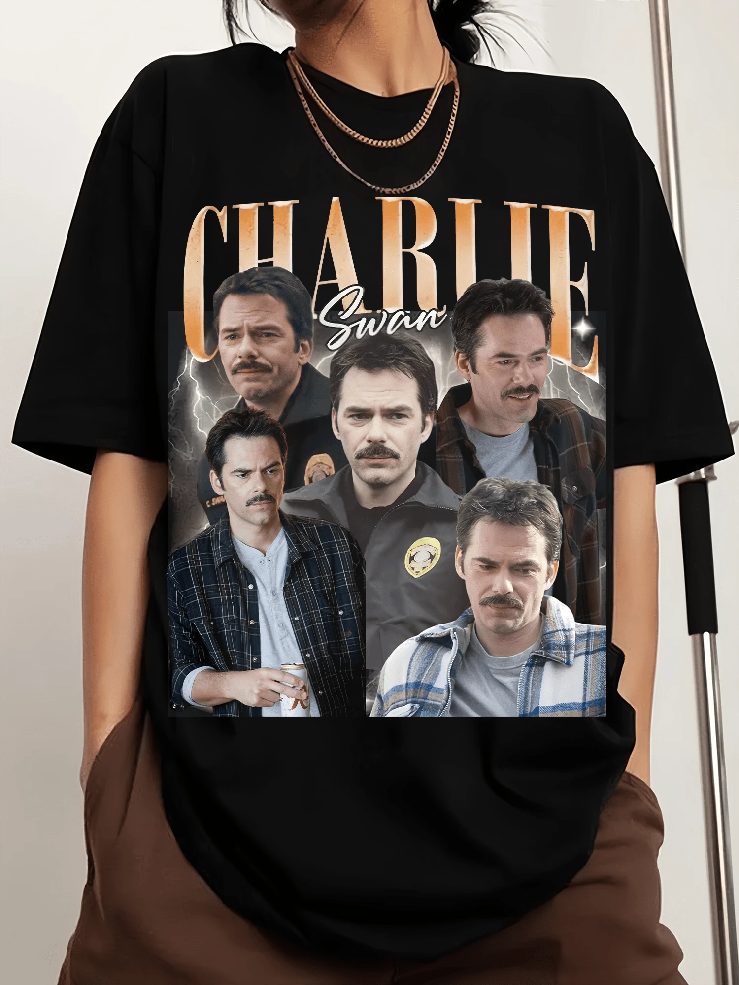 Charlie Swanss Crew-Neck Printed Men's Fashion Short-Sleeve Sports T-Shirt - Black - View 1