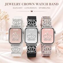 Creative Crown 单圈表带，兼容 38mm 40mm 41mm 42mm 44mm 49mm 46mm，可调节柔软表带，兼容 SE Ultra 系列 10/9/8/7/6/5/4/3/2/1，男女通用，可调节尼龙单圈弹性表带 - 閃亮 - 查看 9