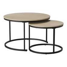 Juego de dos mesas de centro apilables, chapadas en roble, mesa de centro redonda de 60 cm de diámetro, estructura metálica, estilo moderno, adecuadas para salón, dormitorio o balcón. - Albaricoque 1 - Ver 8
