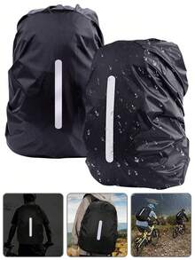 1pc 15-75L Black Backpack Rain Cover - Waterproof, Anti-Stain, Dustproof - Foldable Protective Cover With Reflective Strips, Suitable For Outdoor Activities, Hiking, Camping, Commuting, School, Home And Travel Storage - Black - View 1