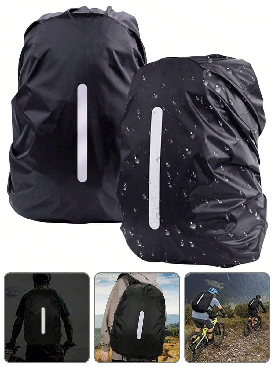 1pc 15-75L Black Backpack Rain Cover - Waterproof, Anti-Stain, Dustproof - Foldable Protective Cover With Reflective Strips, Suitable For Outdoor Activities, Hiking, Camping, Commuting, School, Home And Travel Storage - Black - View 1