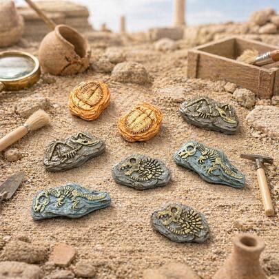 Realistic Mini Paleontology Fossil Model Kit (8 Pieces) - Detailed Dinosaur Skeletons & Trilobites For Museum Displays, Archaeological Sandboxes, And Hobby Diorama Accessories