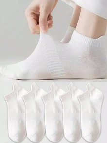 5 双女式短款透气吸湿排汗运动短袜，白色 - 白色 - 查看 6