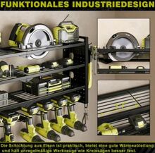 Organizador de herramientas de pared, ideal para garajes, un gran regalo para hombres, organizador de herramientas inalámbricas de 4 niveles con 8 ranuras para tarjetas, práctico estante de almacenamiento para garaje. - Schwarz - Übersicht 3