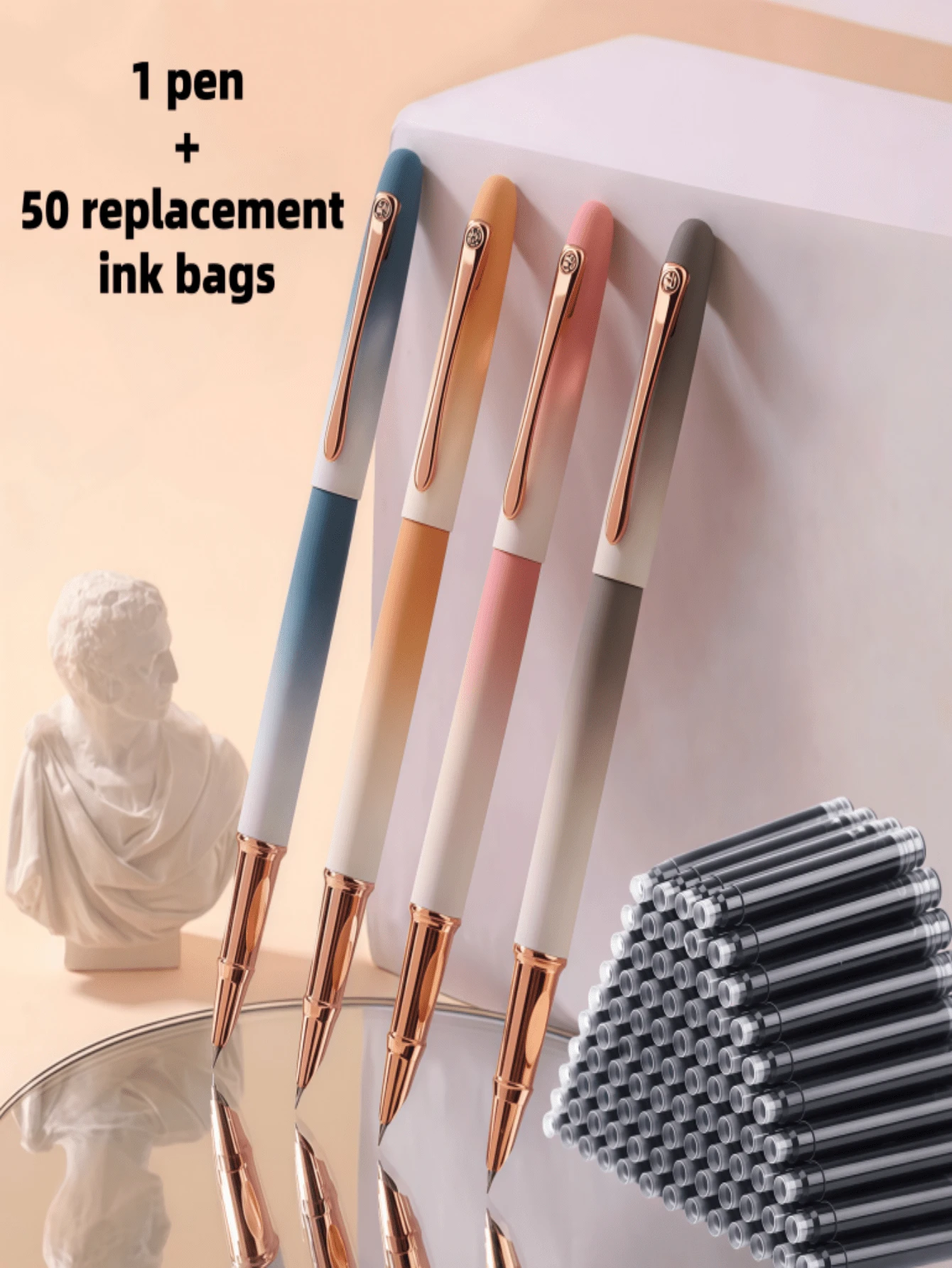 Set 51pcs/(1 Pulpen Logam + 50 Kartrid Tinta Isi Ulang) Pulpen Ballpoint Logam Warna Ombre, Tulisan Halus, Cocok untuk Menulis Sehari-hari, Latihan Kaligrafi, Desain Sederhana Namun Elegan, Kembali ke Sekolah - set 51 buah - View 1