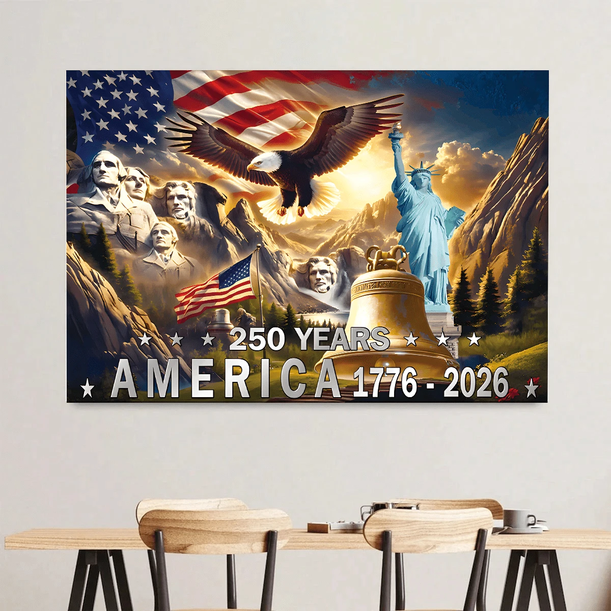 1 Piece, 250th Anniversary Of The Founding Of The Nation Backdrop, Featuring A Statue Of Liberty And Eagle Design, For Hanging Decoration, Suitable For Indoor And Outdoor Use, Wall Art, Posters, Wall Art With Frame-Canvas (Optional Frame) - Goddess - View 1