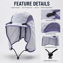 1pc Casual Nylon Patchwork Baseball Cap With Detachable Lightweight Shoulder Cape, UV Protection, Summer - A - View 3