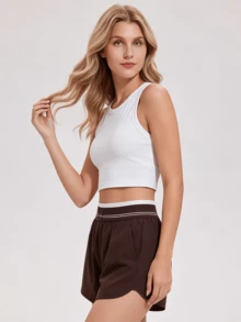 Quần short thể thao cạp chun có lớp lót - màu nâu - Xem 4