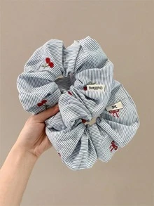 1/2件裝 藍色條紋櫻桃/蝴蝶結 高端極簡風女款髮圈，髮飾，情人節髮飾，節日派對適用 - 彩色 - 查看 1