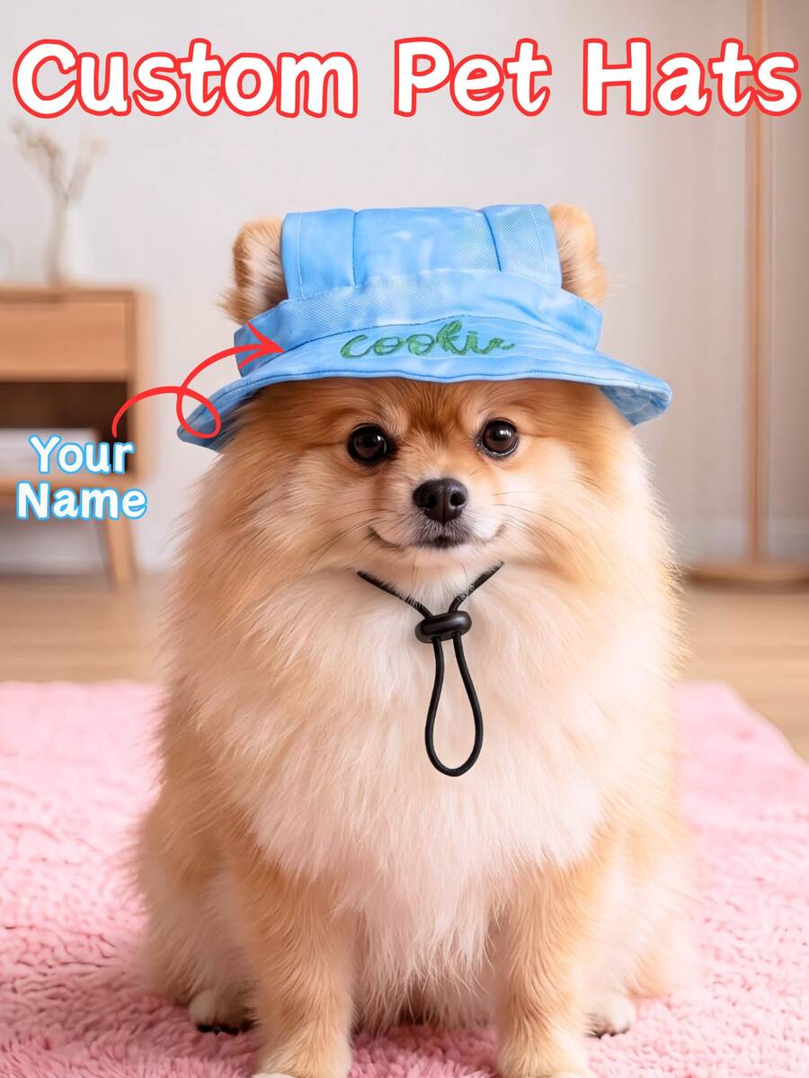 Personalized Cute Polyester Pet Hat, Customizable Text, Open Ear Design, Anti-Drop, Adjustable, Suitable For Cats And Dogs, Father's Day, Pet Lovers, Suitable For Small Pets To Wear Outdoors All Year Round
