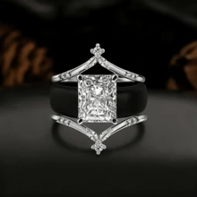 3pcs Fashion Rings For Women, Including 1pc Princess Square CZ Black Silicone Ring And 2pcs Copper Inlaid Synthetic Zirconia Rings, Elegant Combination Ring, Bride's Wedding Rings Set, Mother's Ring, Suitable For Daily Use, Weddings, Mother's Day - Bộ 3 chiếc nhẫn silicon màu đen thanh lịch - Xem 3