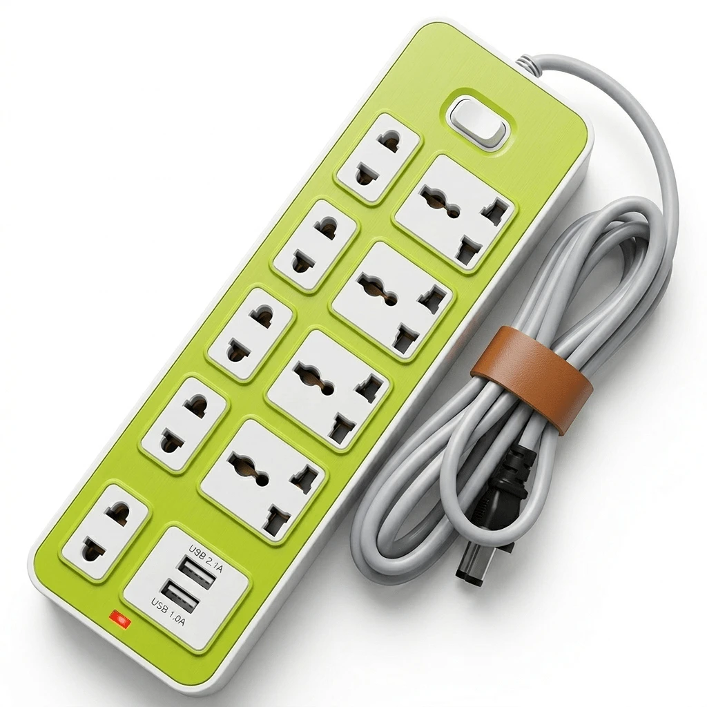 8-Outlet Adapter Extension 10 Connectors American Plug, 10-Outlet Multi-Outlet For Home Use With 2 USB Ports - Lime Green - View 1