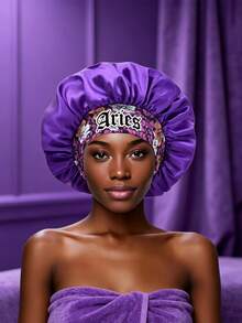 1 pieza Gorro de satén de unicolor con los 12 signos del zodíaco para mujer en color borgoña, adecuado para el hogar y el uso diario, gorro cómodo para el cuidado del cabello durante el sueño, estilo bohemio - Constelación Rojo Vino SM14 - Ver 14