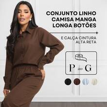 Women's Linen Set - Pants And Shirt With Buttons - Rust Brown - View 2