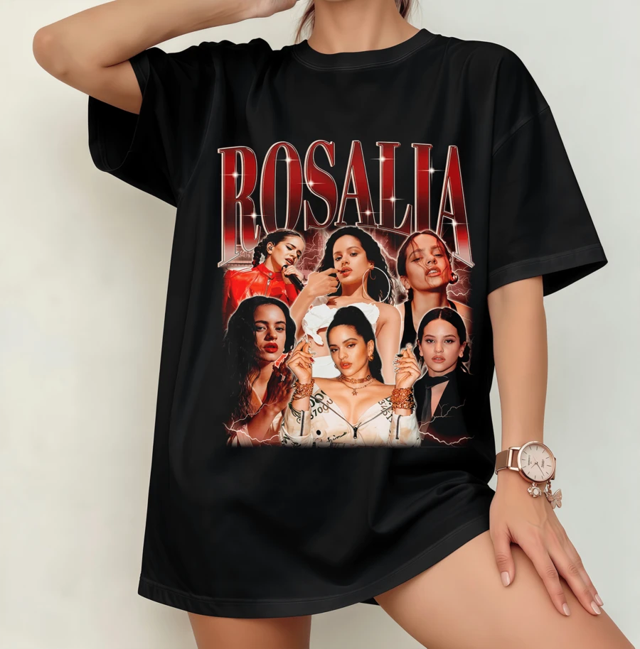 LUXRosalía 90s Style Collage T-Shirt | Dark Pop Aesthetic Gender-Neutral Fan Print Black - Black - View 1