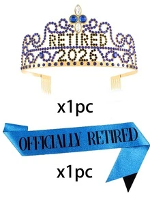 2 pièces/set Couronne et écharpe de retraite 2026, couronne strass "RETRAITÉ" pour fête de retraite, coiffe de couronne de célébration, décoration de fête, accessoire photo, créateur d'ambiance, conçu pour la fête de retraite et les rassemblements d'adieu, également adapté comme accessoire photo - Multicolore - Voir 12