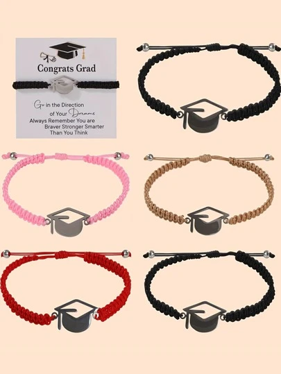 2pcs 2026 Graduation Season Tassel Charm Bracelet Set, Includes Inspirational Card, Woven Mortarboard Bracelet, Suitable For Men And Women, Graduation Commemorative Gift, Back To School Favor, Ideal For Graduation Party, Family Gathering, Graduation Ceremony Souvenir, Anniversary Gift, Perfect Student Gift