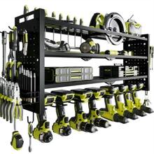 Organizador de herramientas de pared, ideal para garajes, un gran regalo para hombres, organizador de herramientas inalámbricas de 4 niveles con 8 ranuras para tarjetas, práctico estante de almacenamiento para garaje. - Schwarz - Übersicht 2