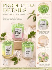 Ice Matcha Latte Scented Candle, Ice Matcha Scented Candle, Made Of Soy Wax And Gel Wax In Shape - Green Tea And Vanilla (Ice Matcha Latte), Suitable For Romantic Dinner, Stylish Home Decor, Photography Props, Party, Valentine's Day, Ideal Gift, Daily Use, Wedding Favors, Picnic Gathering And Holiday Table Decoration - Multicolor - View 7