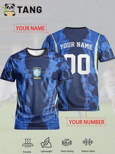 Brazil 25/26 Home Jersey, Customizable With Name & Number, Comfortable Round Neck Sports Shirt, Soft & Lightweight Personalized Football Tee, Suitable For Football Training, Casual Wear, And Gift